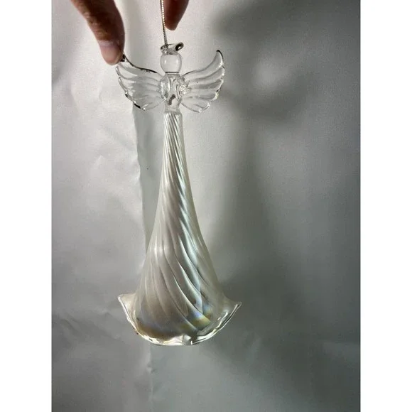 Glass Angel Christmas Ornament Pearl White And Gold trim 9”+Little Angle - Picture 4 of 9